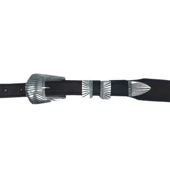 Vtg EUGENE CHARLEY Navajo Sterling Silver Ranger Belt Buckle Western Handmade - Picture 2 of 6